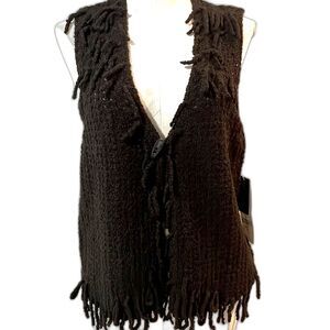 Josephine Chaus Vintage NWT Women's Wool Blend Cardigan Vest size L Brown Fringe